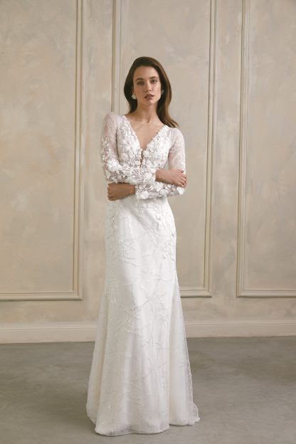 Long Sleeve Beaded Lace Mermaid Wedding Dress