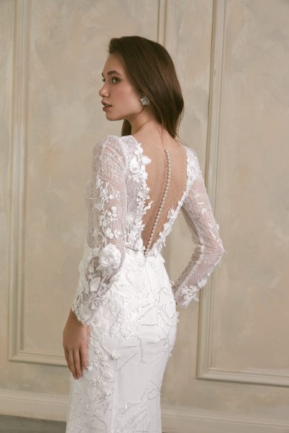 Long Sleeve Beaded Lace Mermaid Wedding Dress - Image 5
