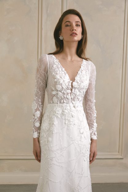 Long Sleeve Beaded Lace Mermaid Wedding Dress - Image 4