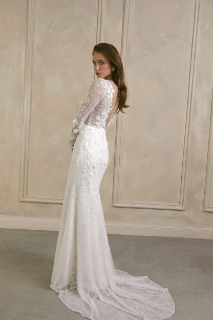 Long Sleeve Beaded Lace Mermaid Wedding Dress - Image 2