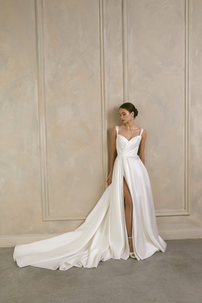 Satin Slit Ball Gown Wedding Dress - Image 7