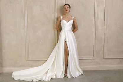 Satin Slit Ball Gown Wedding Dress - Image 6
