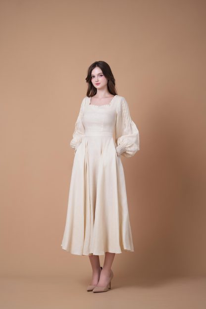 French Square Neck Puff Sleeve Dress - Image 7