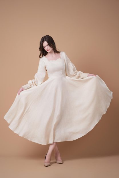 French Square Neck Puff Sleeve Dress - Image 5
