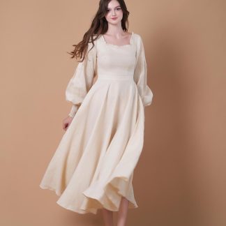 French Square Neck Puff Sleeve Dress