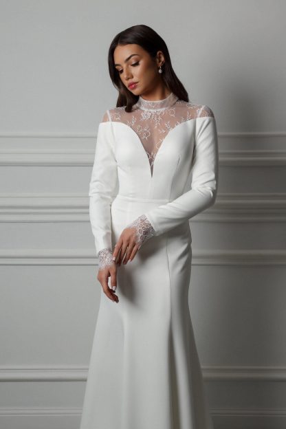 Long Sleeve Lace Turtleneck Wedding Dress - Image 8