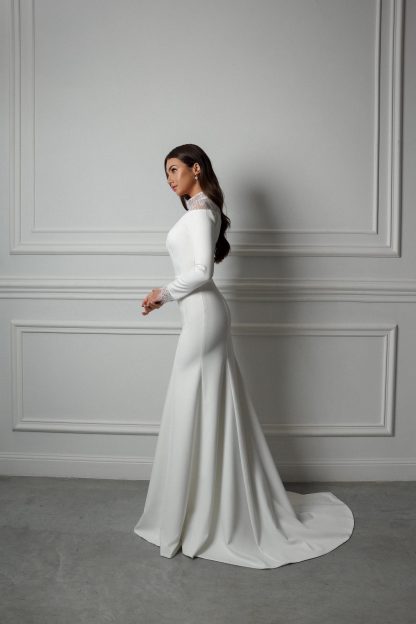 Long Sleeve Lace Turtleneck Wedding Dress - Image 7