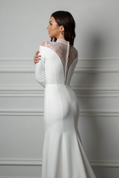 Long Sleeve Lace Turtleneck Wedding Dress - Image 6