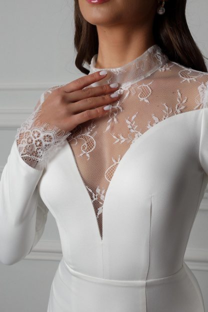 Long Sleeve Lace Turtleneck Wedding Dress - Image 2
