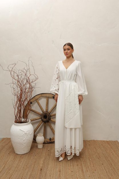 Simple Rustic Lace Sleeve Bridal Gown
