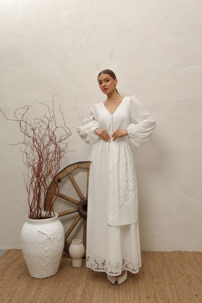 Simple Rustic Lace Sleeve Bridal Gown - Image 3