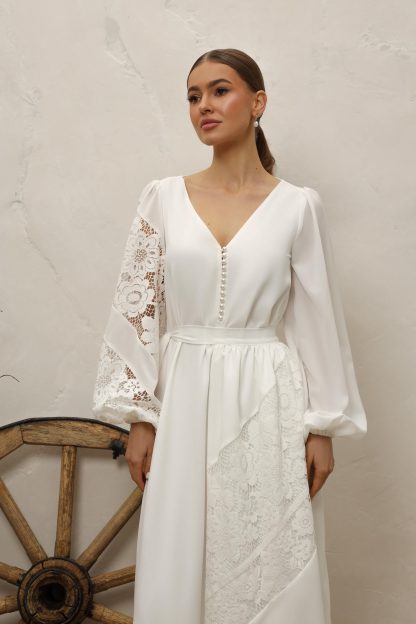 Simple Rustic Lace Sleeve Bridal Gown - Image 2