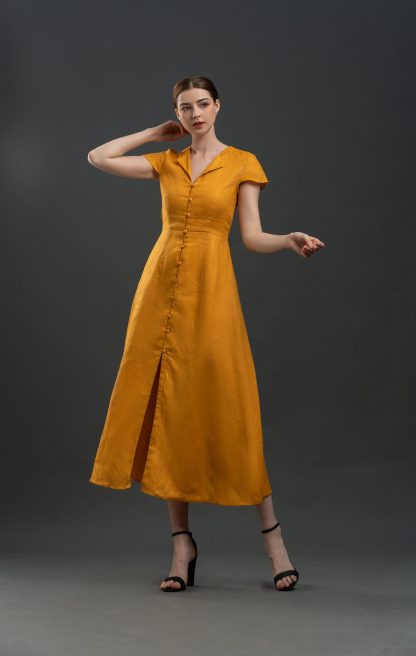Ginger V-neck Slit Dress