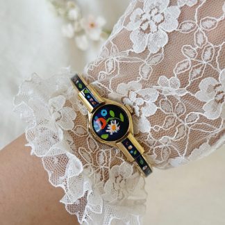 Vintage Blue Enamel Floral Women's Watch