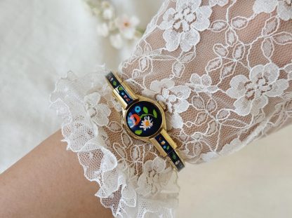 Vintage Blue Enamel Floral Women's Watch