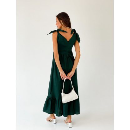 Deep Green Sleeveless Maxi Dress with Bow Shoulder - Image 3