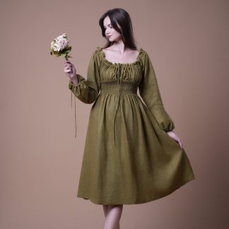 Vintage style one shoulder linen dress