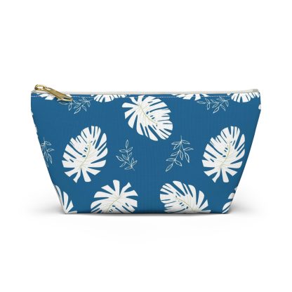 Navy Palm Leaf Pattern Cosmetic Bag