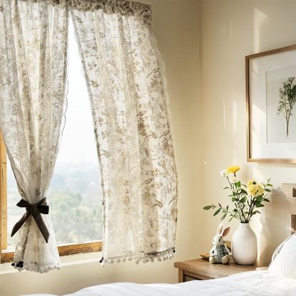 Vintage Brown Bird Print Cotton Linen Door Curtain - Image 2