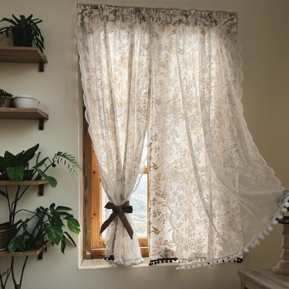 Vintage Brown Bird Print Cotton Linen Door Curtain