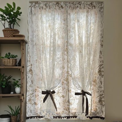 Vintage Brown Bird Print Cotton Linen Door Curtain - Image 5