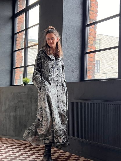 Vintage Print Long Trench Coat