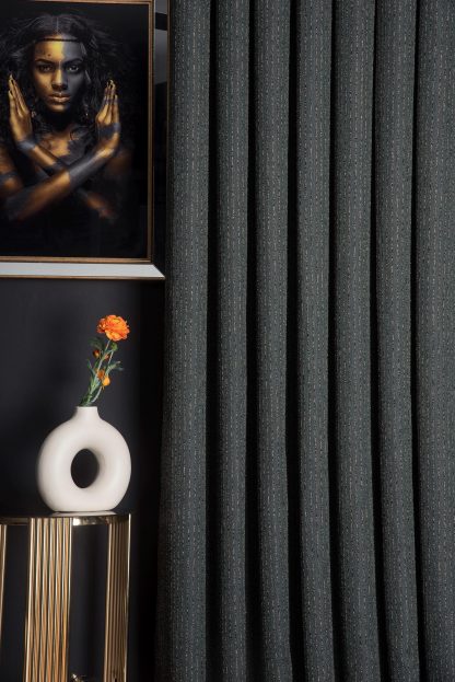 Dark grey textured blackout curtains
