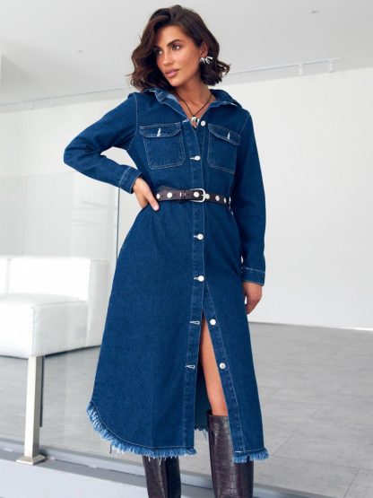 Dark Blue Belted Denim Shirt Dress - Image 3