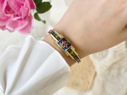 Vintage Gilded Enamel Floral Women's Watch - Image 3