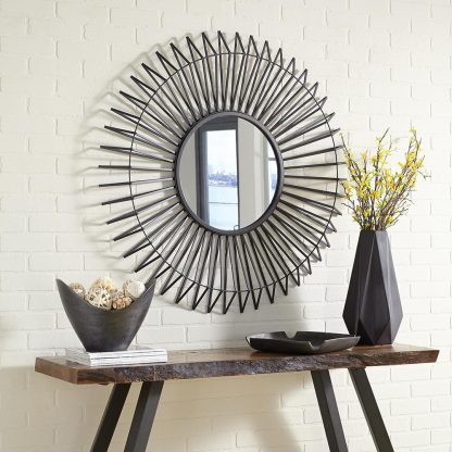 Antique Graphite Finish Sunburst Wall Mirror - Image 3