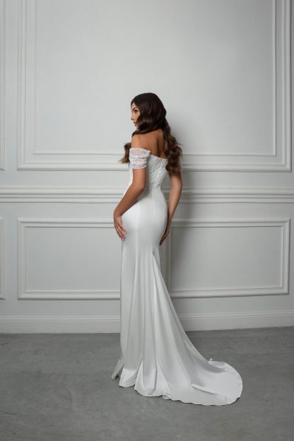 Off-the-shoulder Fitted and Flared Wedding Dress - Image 6