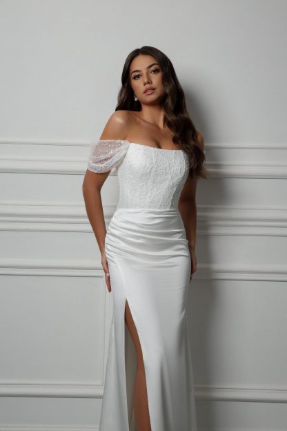Off-the-shoulder Fitted and Flared Wedding Dress