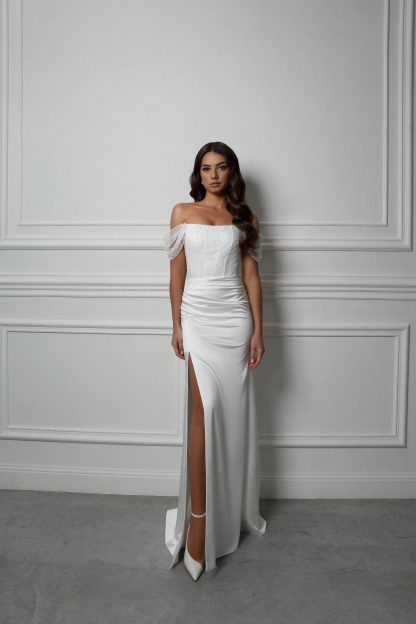 Off-the-shoulder Fitted and Flared Wedding Dress - Image 2