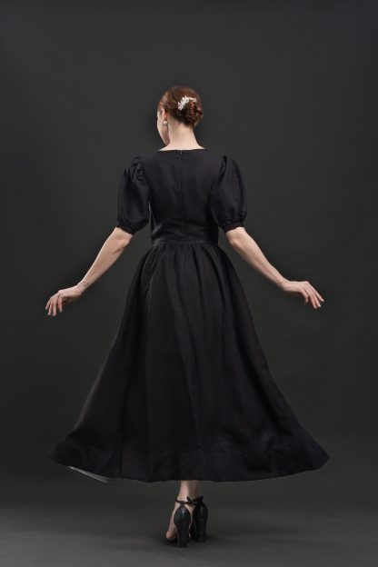 Hepburn style black puff sleeve dress - Image 5