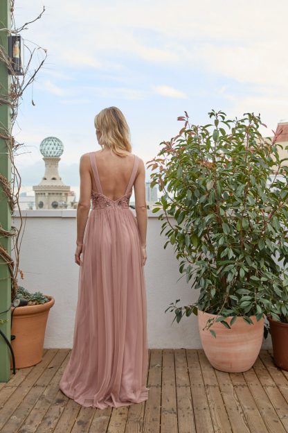 Pink Mesh Beaded Long Skirt - Image 3
