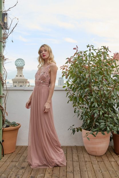 Pink Mesh Beaded Long Skirt - Image 2