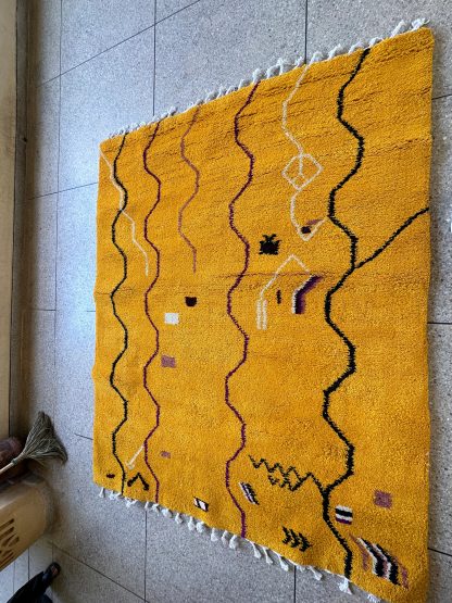 Vibrant yellow handmade carpet - Image 4
