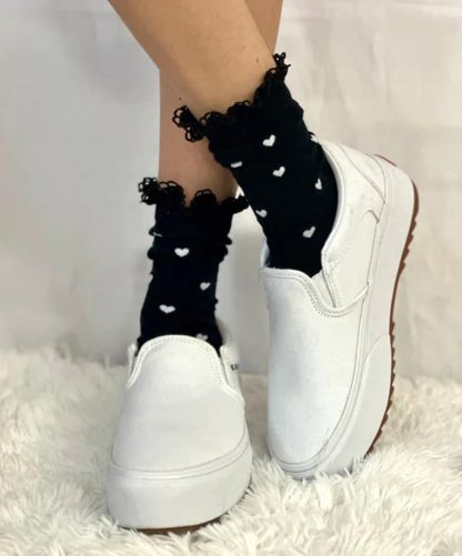 Sweet and cool heart lace pile socks - Image 2