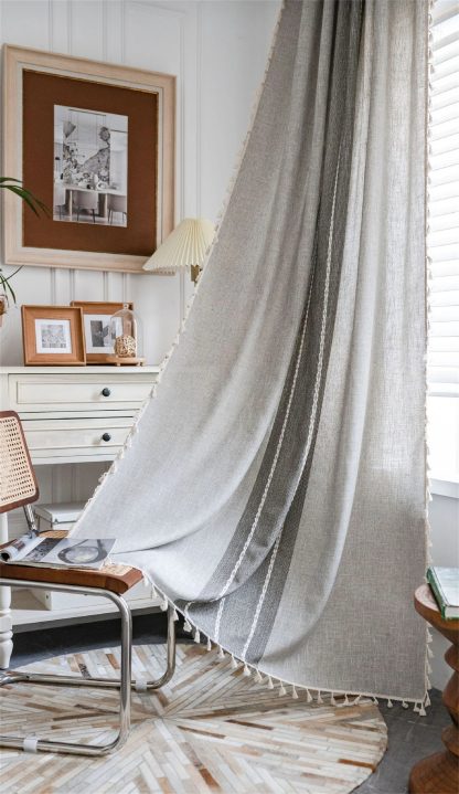 Simple striped tassel curtains - Image 2
