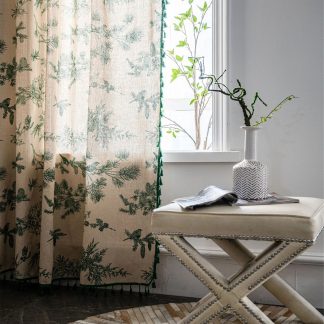 Fresh green plant print curtains