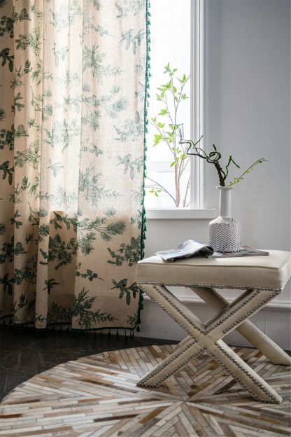 Fresh green plant print curtains