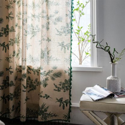 Fresh green plant print curtains - Image 5