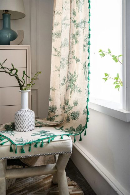 Fresh green plant print curtains - Image 2