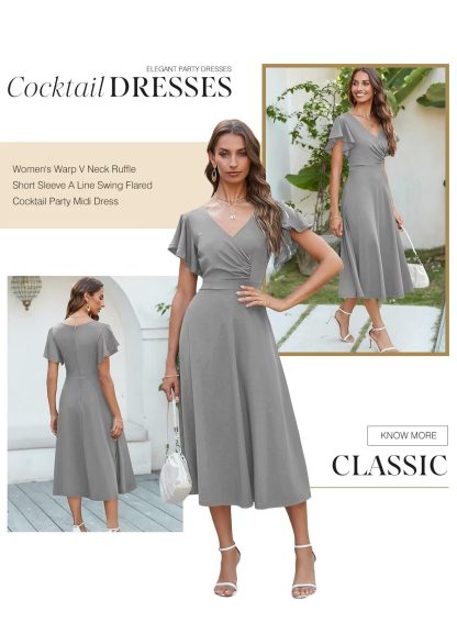 Elegant Deep V Neck Flying Sleeve Waist Dress - Image 3