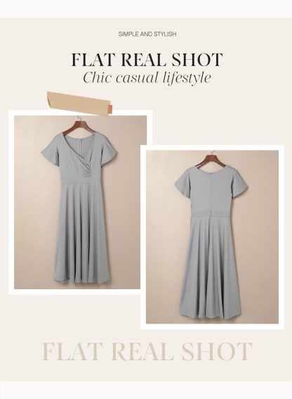 Elegant Deep V Neck Flying Sleeve Waist Dress - Image 2