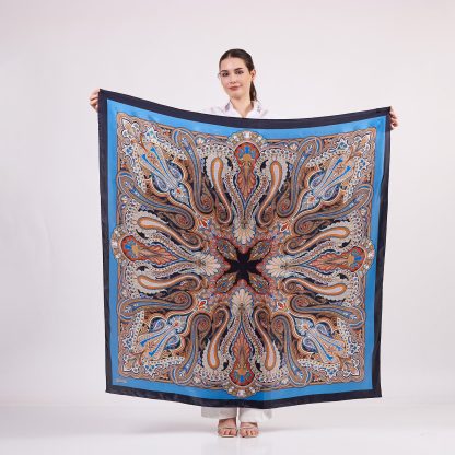 Vintage Cashew Flower Heavy Silk Large Square Scarf - Image 7