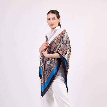 Vintage Cashew Flower Heavy Silk Large Square Scarf