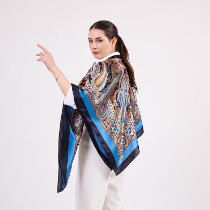 Vintage Cashew Flower Heavy Silk Large Square Scarf - Image 2