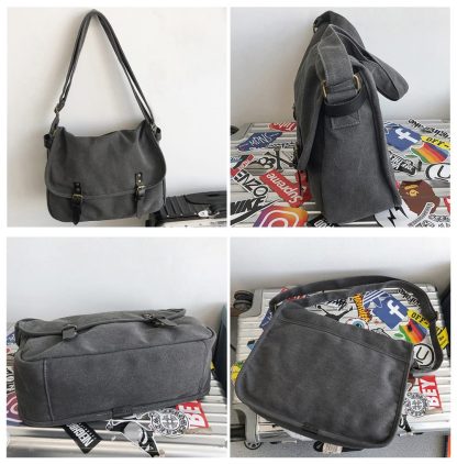 Dark Grey Canvas Work Shoulder Bag - Image 4