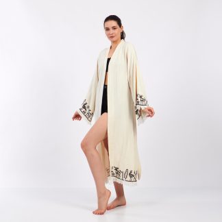 Vintage Totem Embroidery Long Cardigan Bathrobe